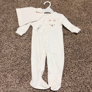 Starting Out Cream Baby Footie with Bear Detail